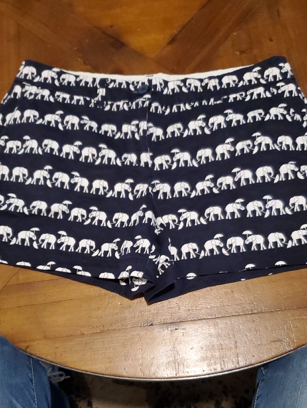 crown & ivy Navy and White Elephant Print High Waist Shorts